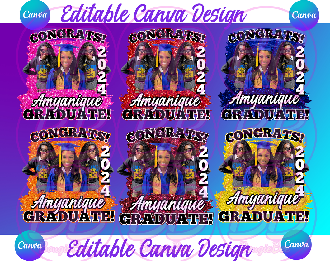 2026 Graduation T-Shirt Design:  Glitter Editable Canva Bundle (PNG Download)