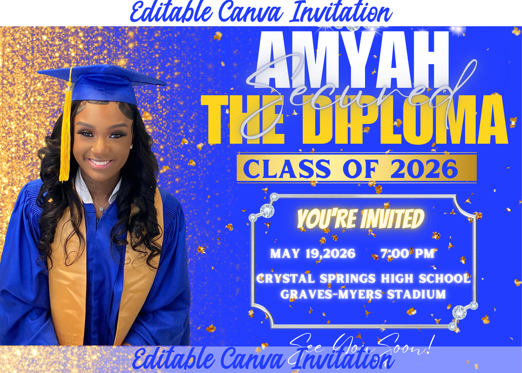 2026 Graduation Invitation Template: Editable Canva Design (Digital Invitation)